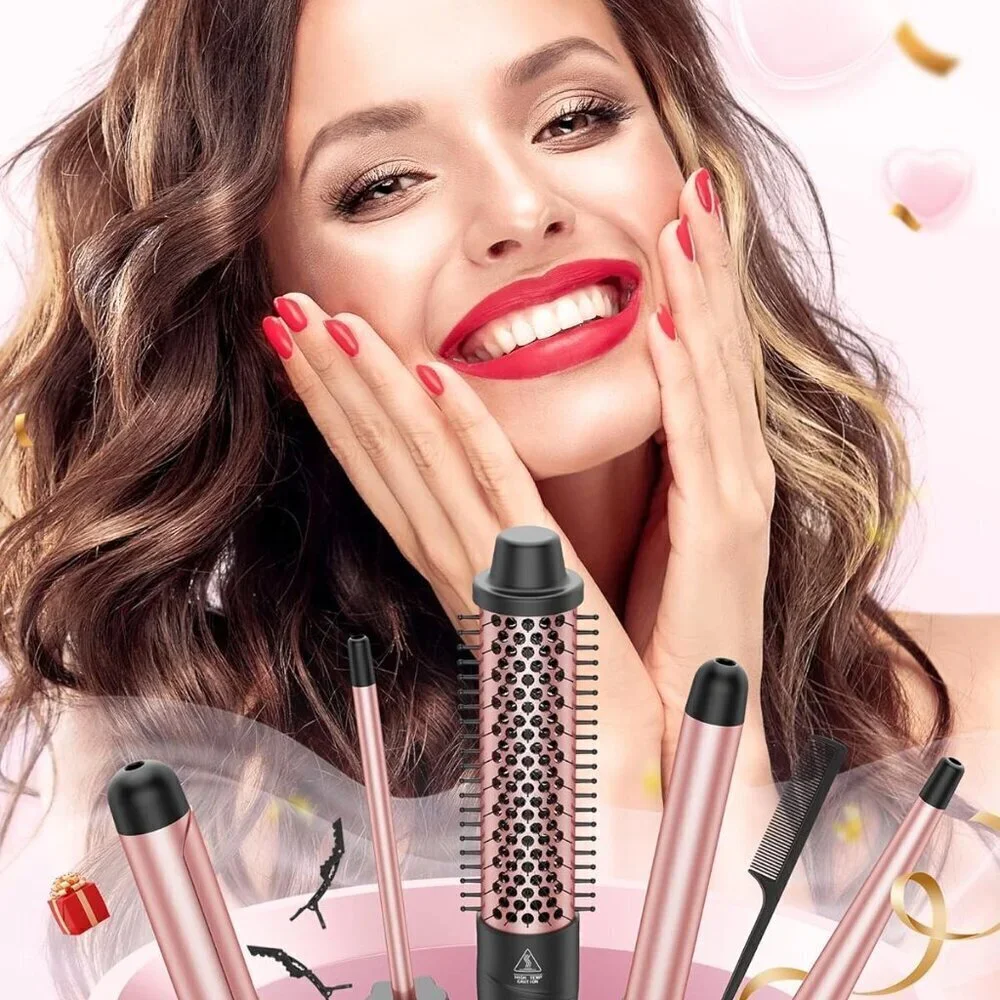 5 in 1 Curling Iron Set, Fast Heat Up Curling Wand from 3/8 to 1 1/4 Inch and a